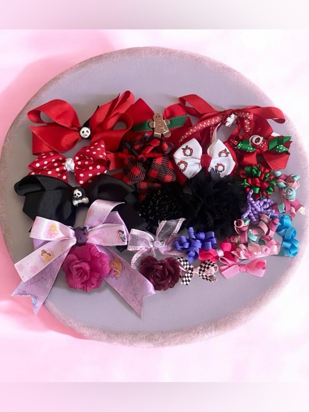 24pcs Assorted Girls Hair Bows and Flower Clips - Red, Black, Pink, Purple, Blue